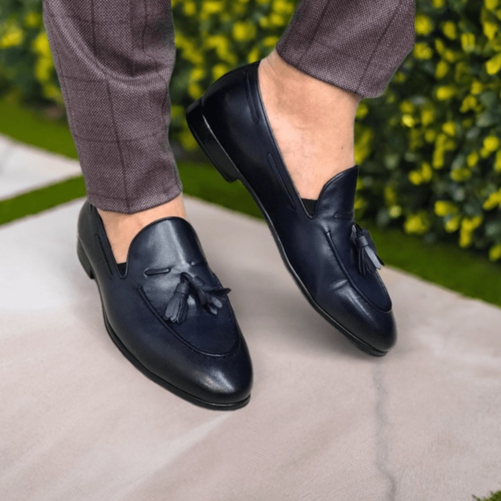 BOGGI MILANO BLACK LEATHER MENS TASSEL DRESS SHOES